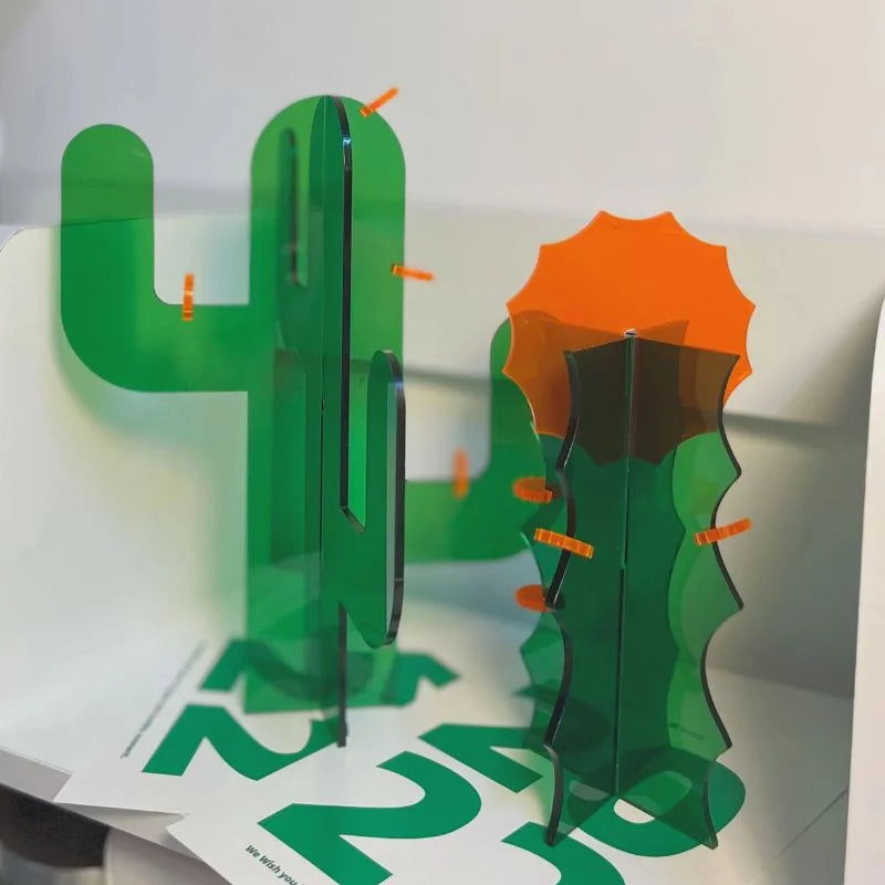 Sleek Geometric Acrylic Cactus Sculpture Set
