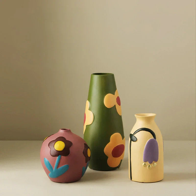 Matte Pop Art Floral Ceramic Vase