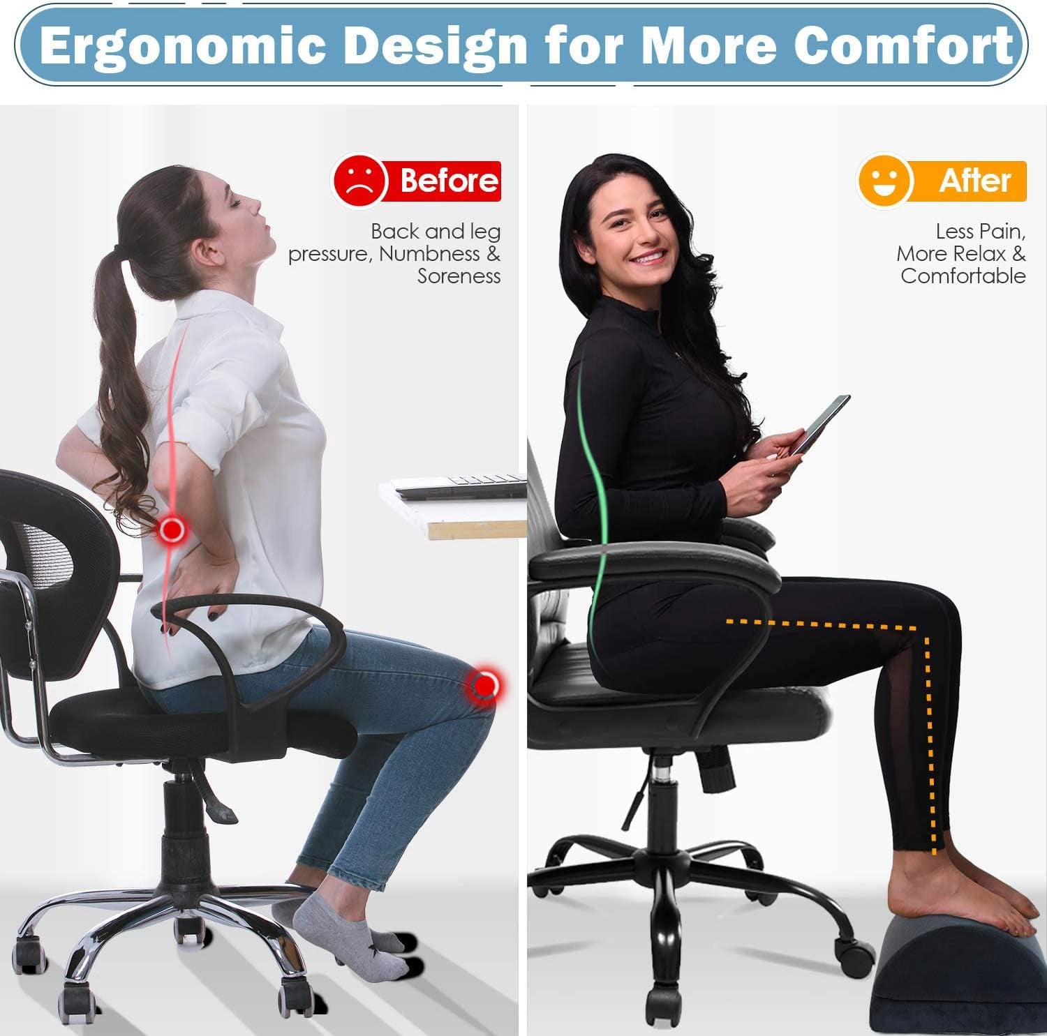 Foot Rest for under Desk at Work,Adjustable Foot Rest for Optimum Level of Comfort, Ergonomic Office Desk Foot Rest under Desk Footrest with Non-Slip Bottom, Desk Foot Stool Work from Home Accessories Footrests Furniture Accessories Office Furniture & Lighting Office Products