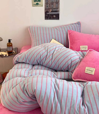 Cozy Striped Flannel Fleece Bedding Set