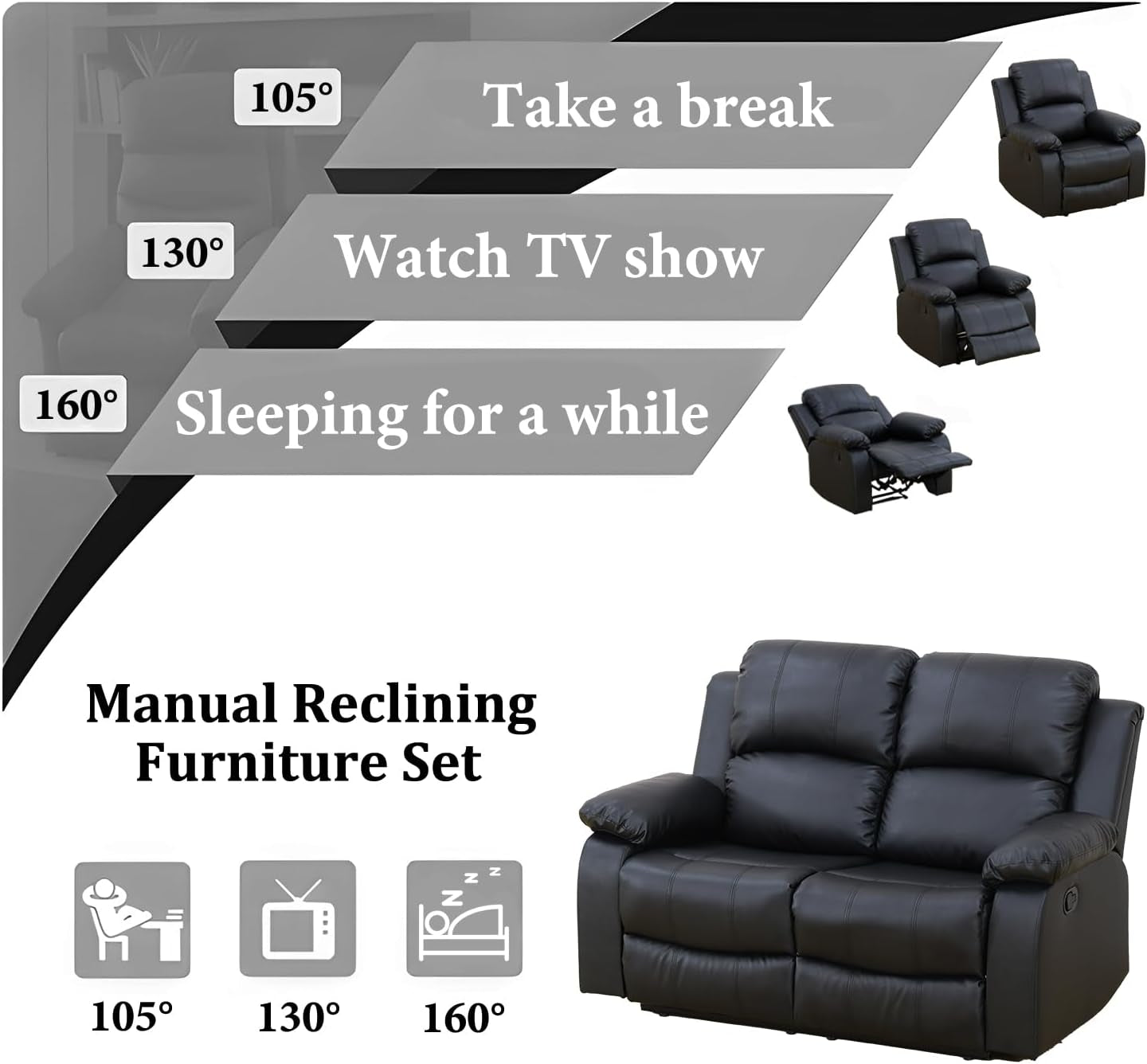 Black Leather Recliner Chair, Maunal Reclining Chair Living Room Furntiure Set for Home/Office/Apartment - 1 Piece Chairs Furniture Home & Kitchen Living Room Furniture