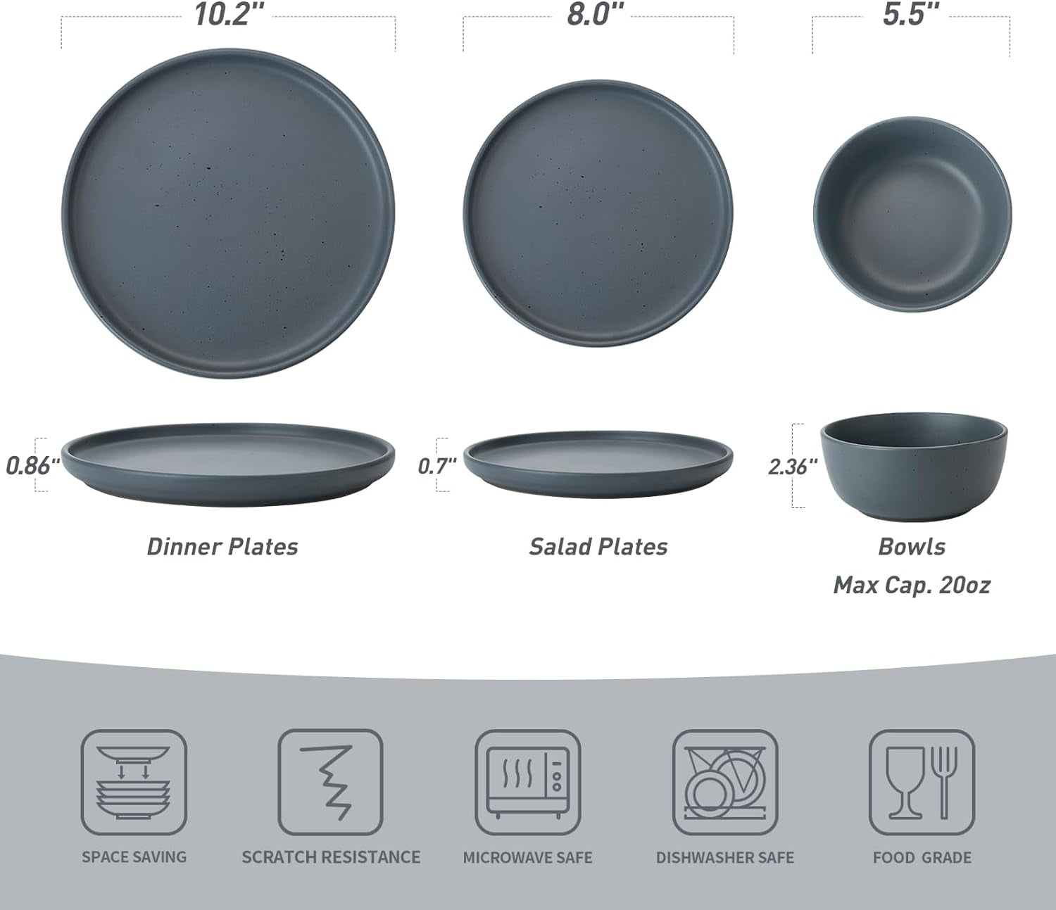 Famiware DAWN Serise Dinnerware Sets, 12-Piece Stoneware Plates and Bowls Sets, Matte Dishes Set Service for 4- Microwave and Dishwasher Safe, Charcoal Dining & Entertaining Dinnerware Dinnerware & Serveware Dinnerware Sets Home & Kitchen Kitchen & Dining