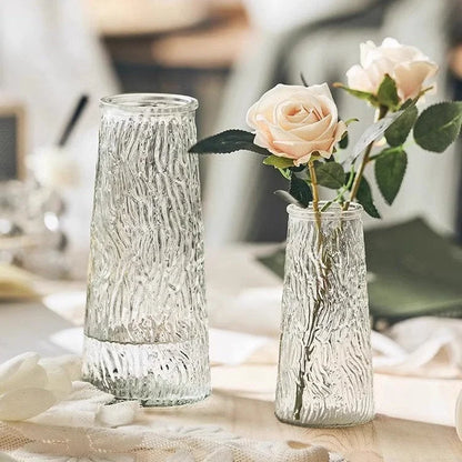 Fluted & Bark Textured Glass Vase for Minimalist Decor