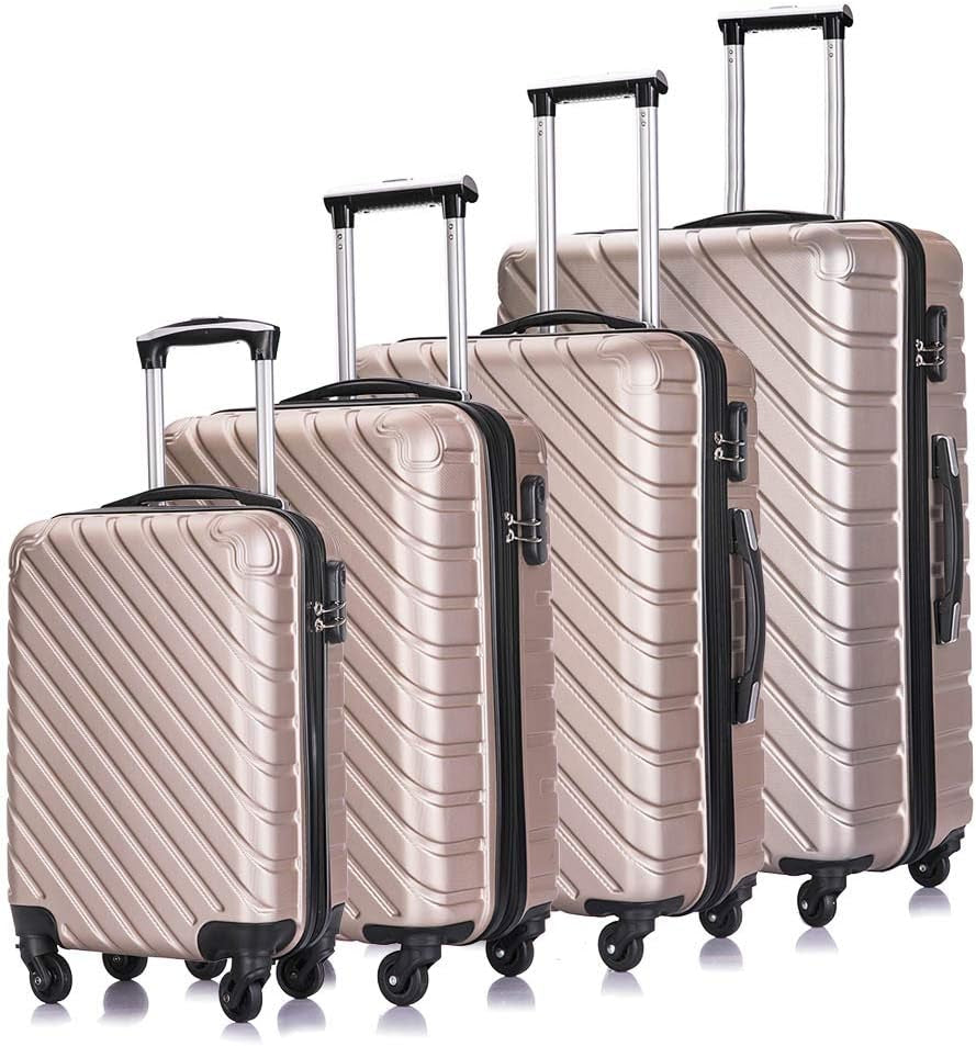 Apelila Hardshell Luggage ABS Luggages Sets with Spinner Wheels Hard Shell Spinner Carry on Suitcase(Silver, 4 PCS) Clothing Luggage Luggage & Travel Gear Luggage Sets Shoes & Jewelry