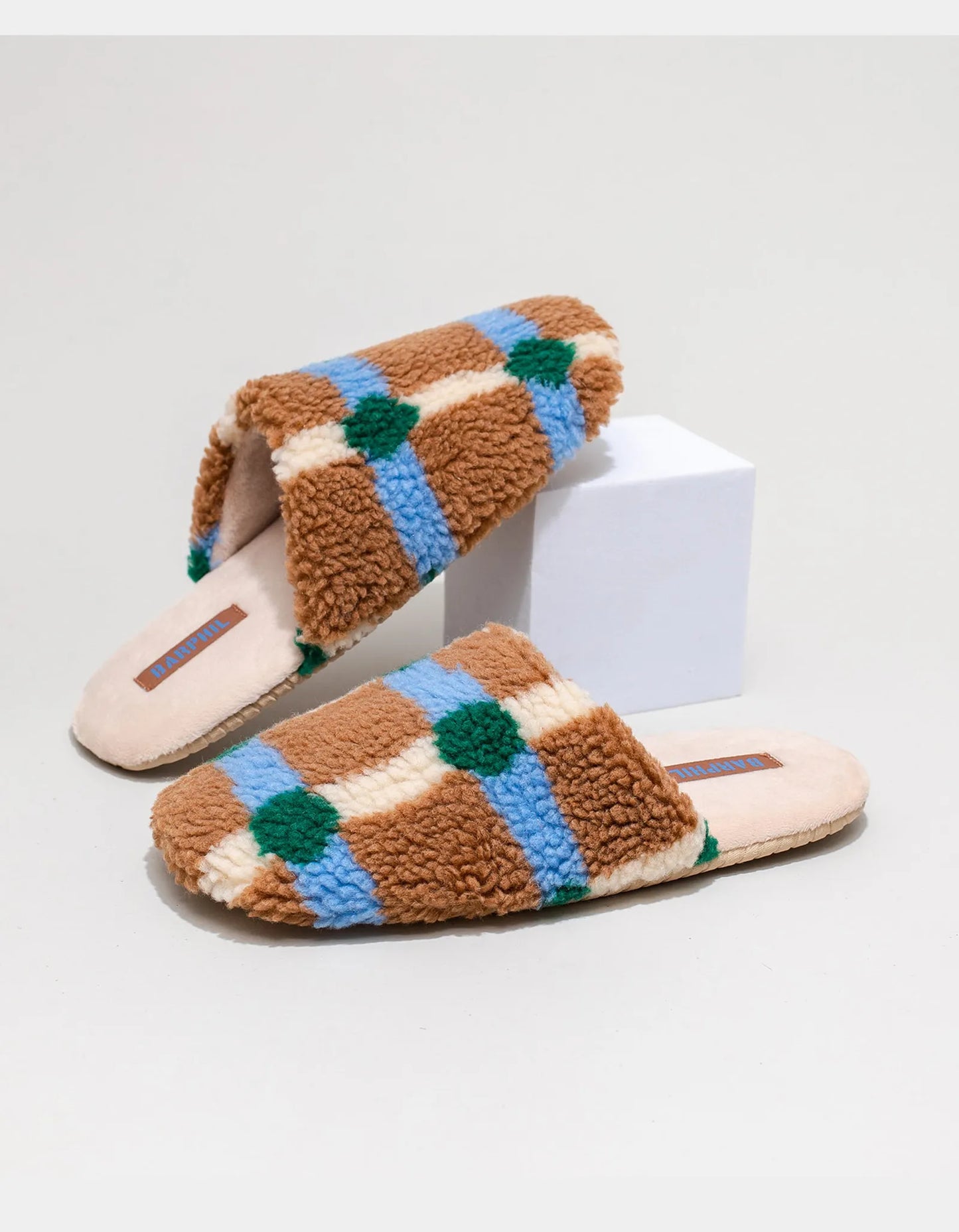 Fuzzy Plaid Sherpa House Slippers