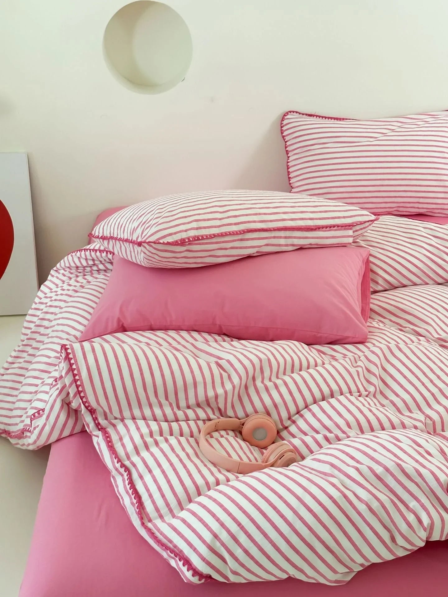 Soft Scalloped Striped Cotton Bedding Set