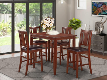 East West Furniture BUCK5-MAH-LC 5 Piece Counter Height Dining Table Set Includes a Rectangle Kitchen Table and 4 Faux Leather Dining Room Chairs, 30X48 Inch, Mahogany Dining Room Furniture Furniture Home & Kitchen Table & Chair Sets