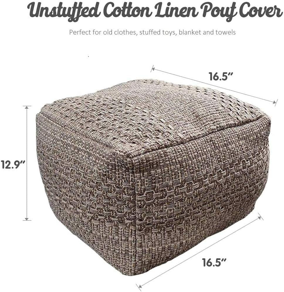 Square Unstuffed Pouf Cover, Ottoman, Foot Stool, Foot Rest, Cotton Linen Bean Bag Chair for Living Room, Bedrooms, Home Decor Blue Furniture Home & Kitchen Living Room Furniture Poufs