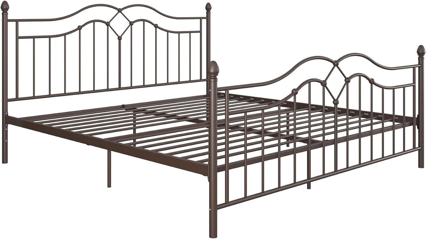 DHP Tokyo Metal Platform Bed with Classic Finial Post Headboard and Footboard, Underbed Storage Space, No Box Spring Needed, King, Bronze Bed Frames Bedroom Furniture Beds Frames & Bases Furniture Home & Kitchen