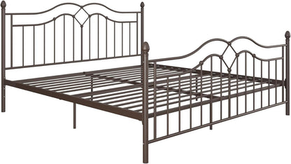 DHP Tokyo Metal Platform Bed with Classic Finial Post Headboard and Footboard, Underbed Storage Space, No Box Spring Needed, King, Bronze Bed Frames Bedroom Furniture Beds Frames & Bases Furniture Home & Kitchen