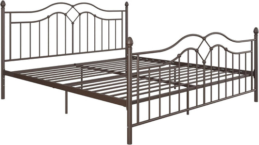 DHP Tokyo Metal Platform Bed with Classic Finial Post Headboard and Footboard, Underbed Storage Space, No Box Spring Needed, King, Bronze Bed Frames Bedroom Furniture Beds Frames & Bases Furniture Home & Kitchen