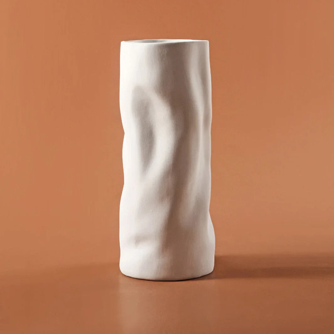 Ruched Frosted Ceramic Vase