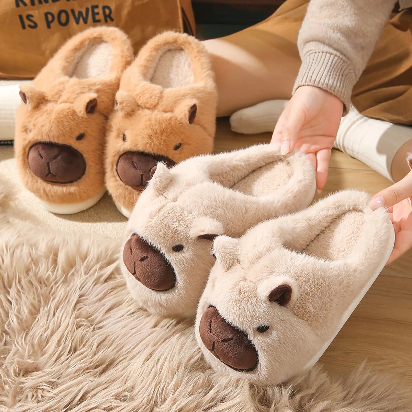 Fuzzy Capybara Plush Polyester House Slippers