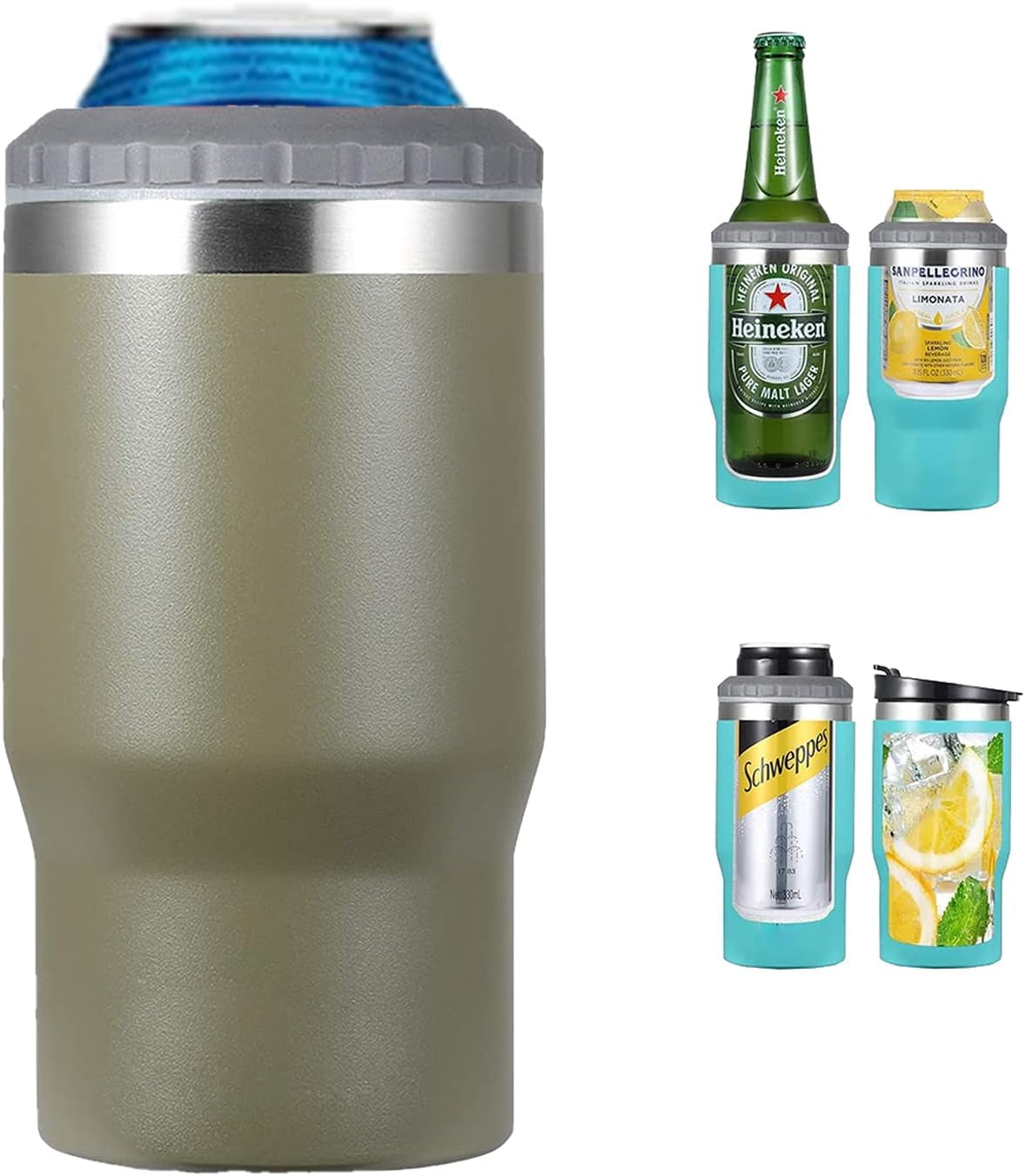 4 in 1 Stainless Steel Can/Bottle Insulator, 14Oz Two-Way Lids SUS Insulated Can Cooler, Beer Bottle Holder (Black) Home & Kitchen Kitchen & Dining Storage & Organization Thermocoolers Travel & To-Go Food Containers