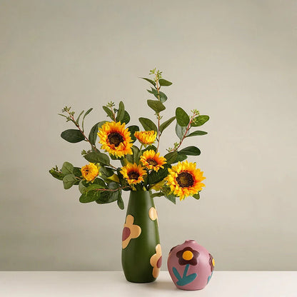 Matte Pop Art Floral Ceramic Vase