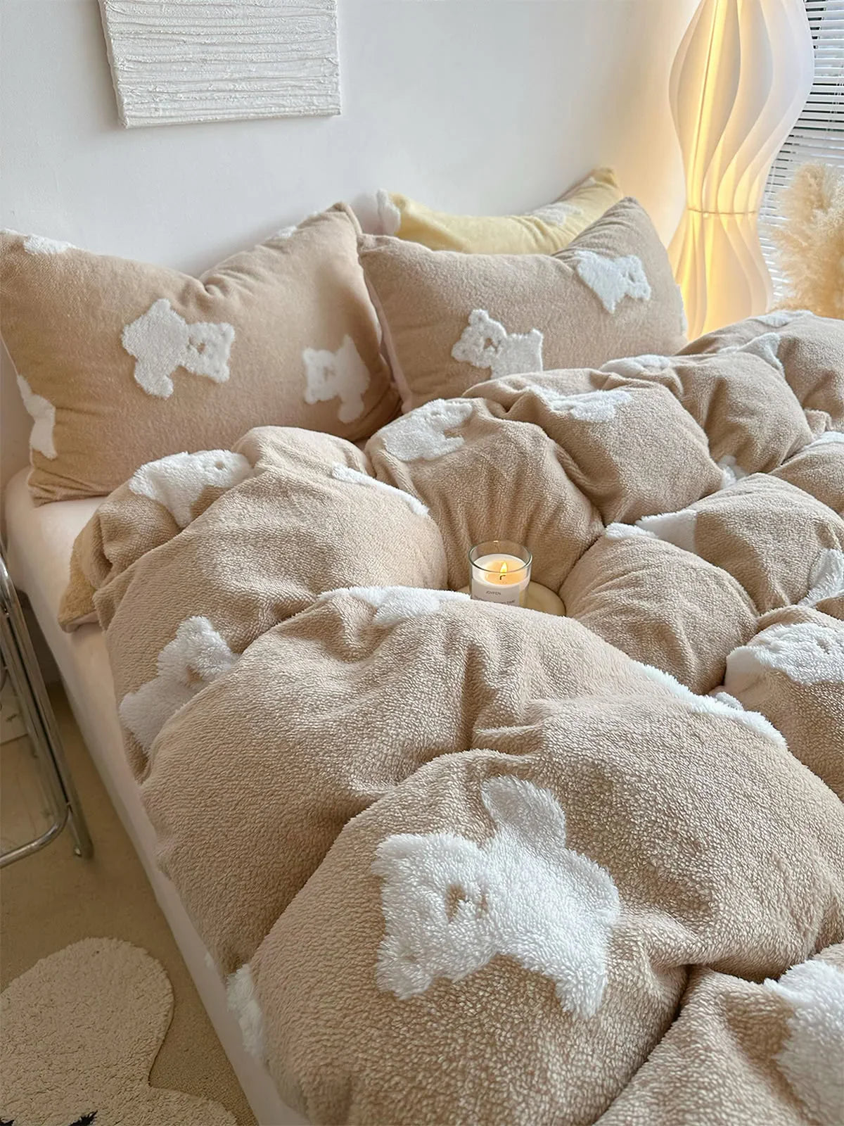 Plush Teddy Bear Flannel Fleece Bedding Set