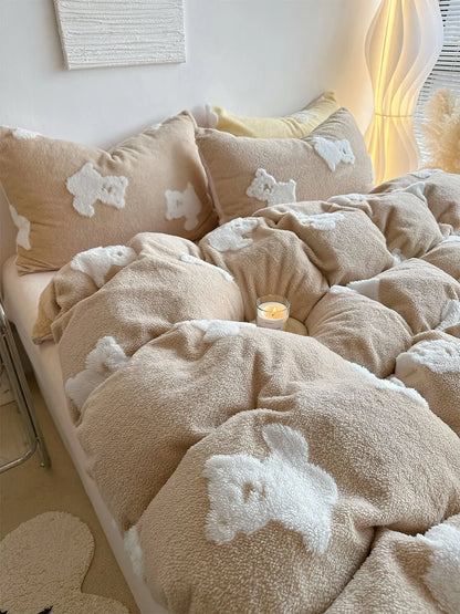 Plush Teddy Bear Flannel Fleece Bedding Set