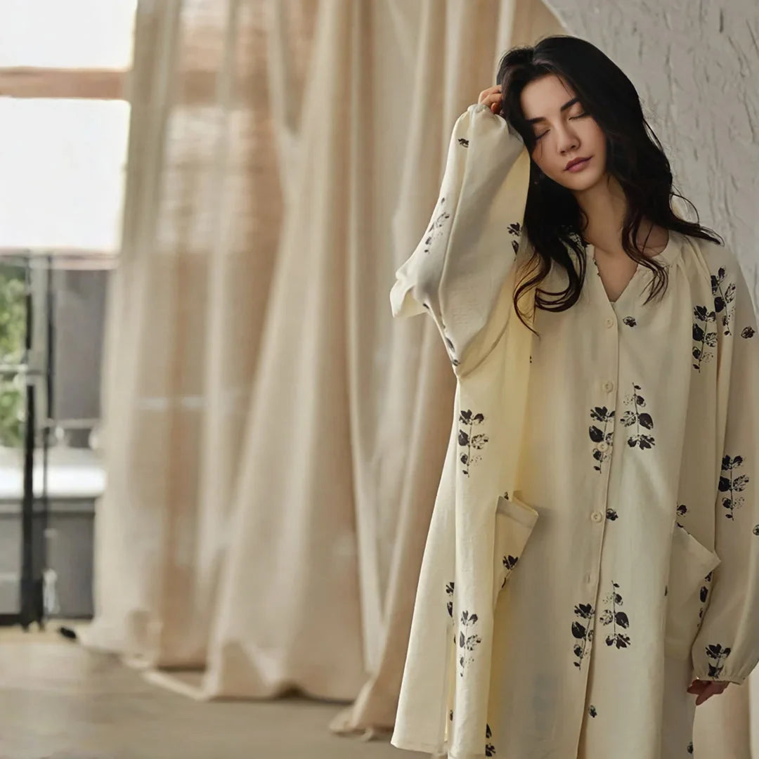 Lightweight Textured Botanical Print Cotton Pajama Set