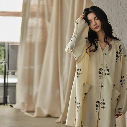 Lightweight Textured Botanical Print Cotton Pajama Set