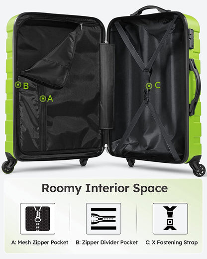 Luggage 3 Piece Sets Hard Shell Luggage Set with Spinner Wheels, TSA Lock, 20 24 28 Inch Travel Suitcase Sets, Green Clothing Luggage Luggage & Bags Luggage & Travel Gear Luggage Sets Shoes & Jewelry Suitcases