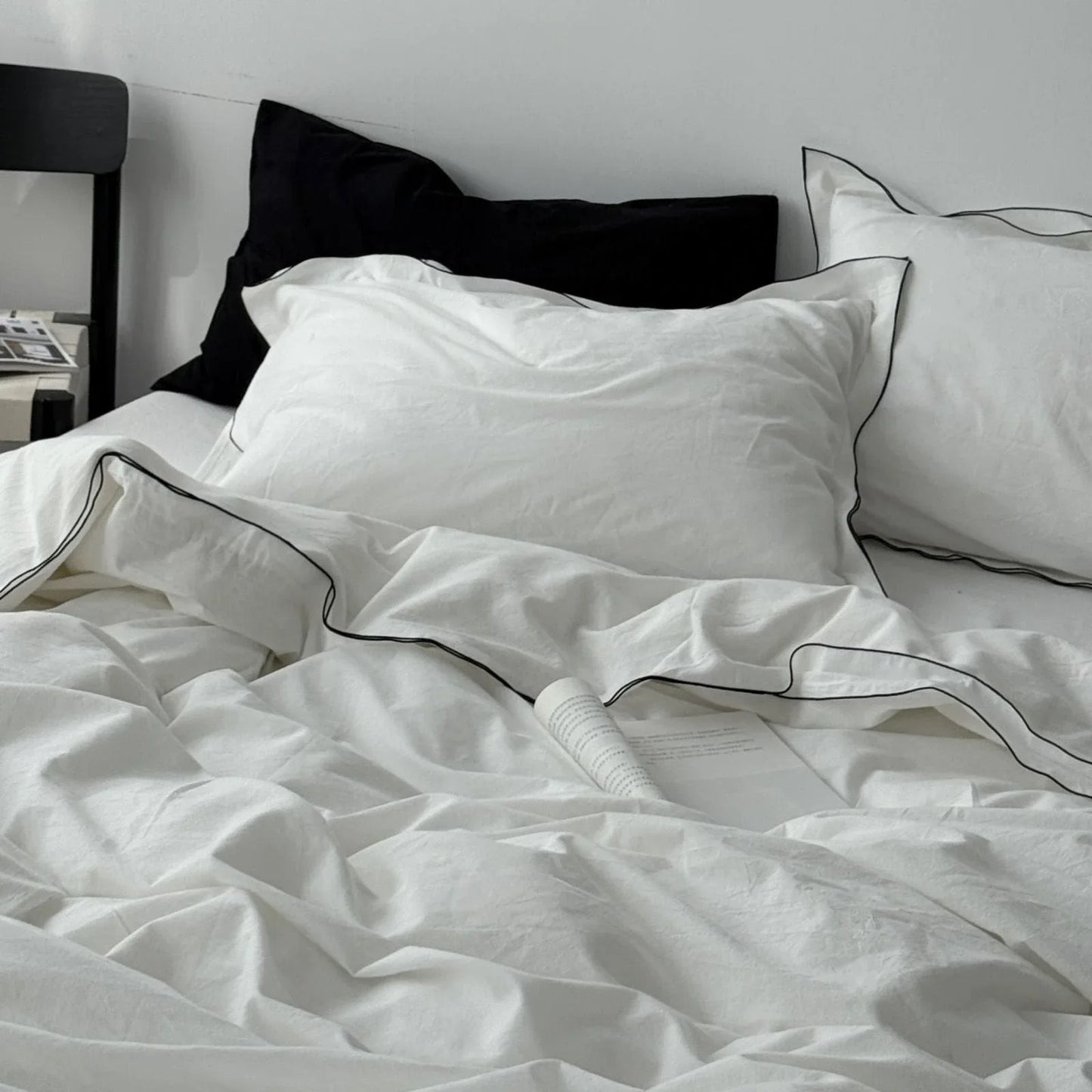 Soft Contrast Trim Washed Cotton Bedding Set