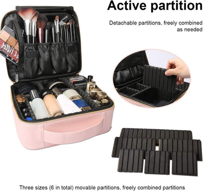 Travel Makeup Case, PU Leather Portable Organizer Makeup Train Case Makeup Bag Cosmetic Case with Adjustable Dividers for Cosmetics Makeup Brushes Women (Pink) Bags & Cases Beauty & Personal Care Tools & Accessories Train Cases