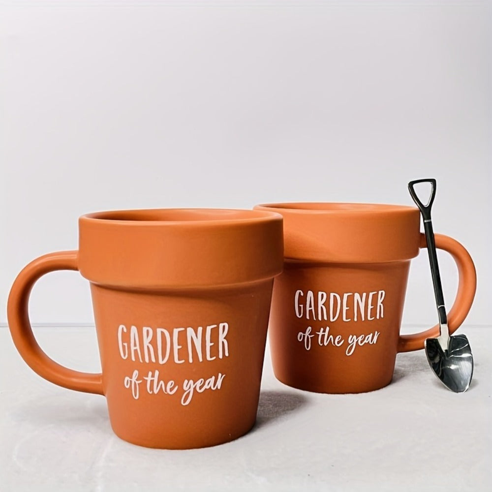 Gardener Of The Year Plant Pot Mug with Shovel Spoon