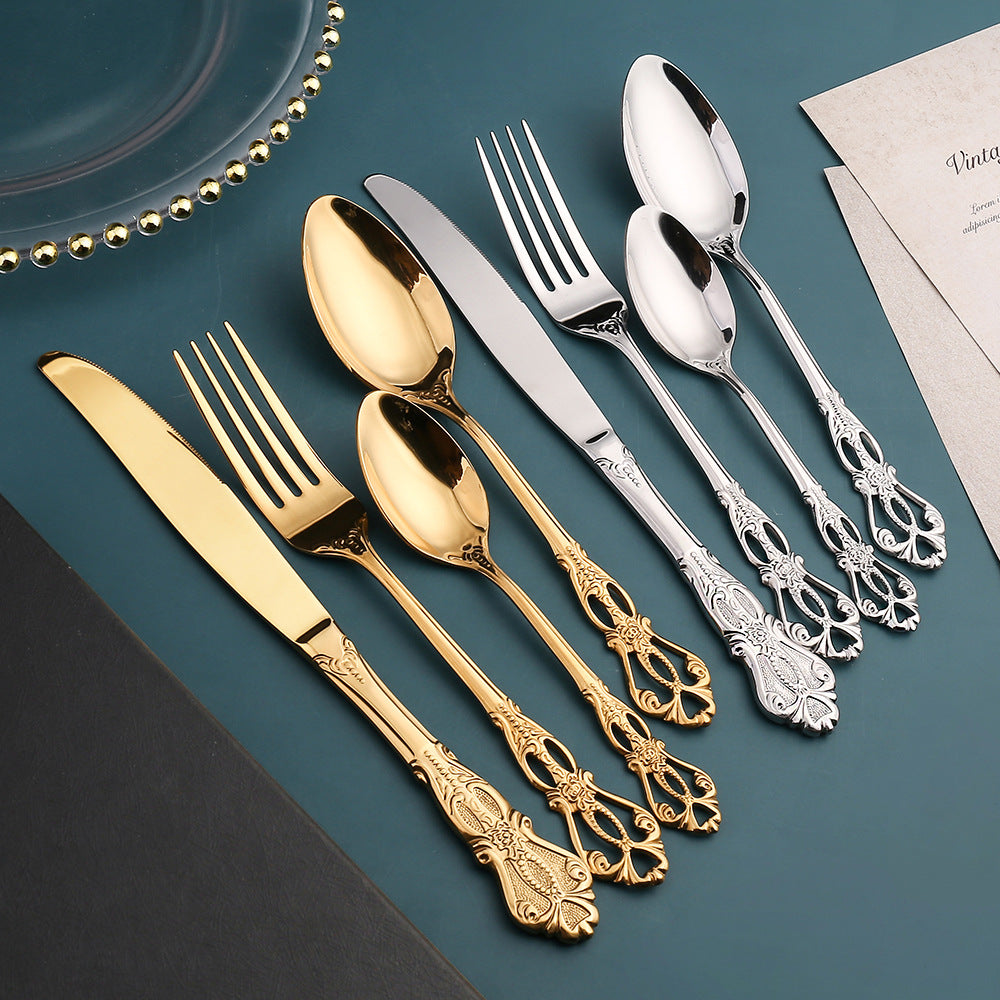 Dalia Gold Hammered Stainless Steel Cutlery Set
