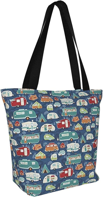 Antcreptson Campers Camping Trailers Canvas Tote Bag for Women Travel Work Shopping Grocery Top Handle Purses Large Totes Reusable Handbags Cotton Shoulder Bags for Women Travel Work Shopping Grocery Home & Kitchen Kitchen & Dining Luggage & Bags Reusable Grocery Bags Shopping Totes Storage & Organization Travel & To-Go Food Containers