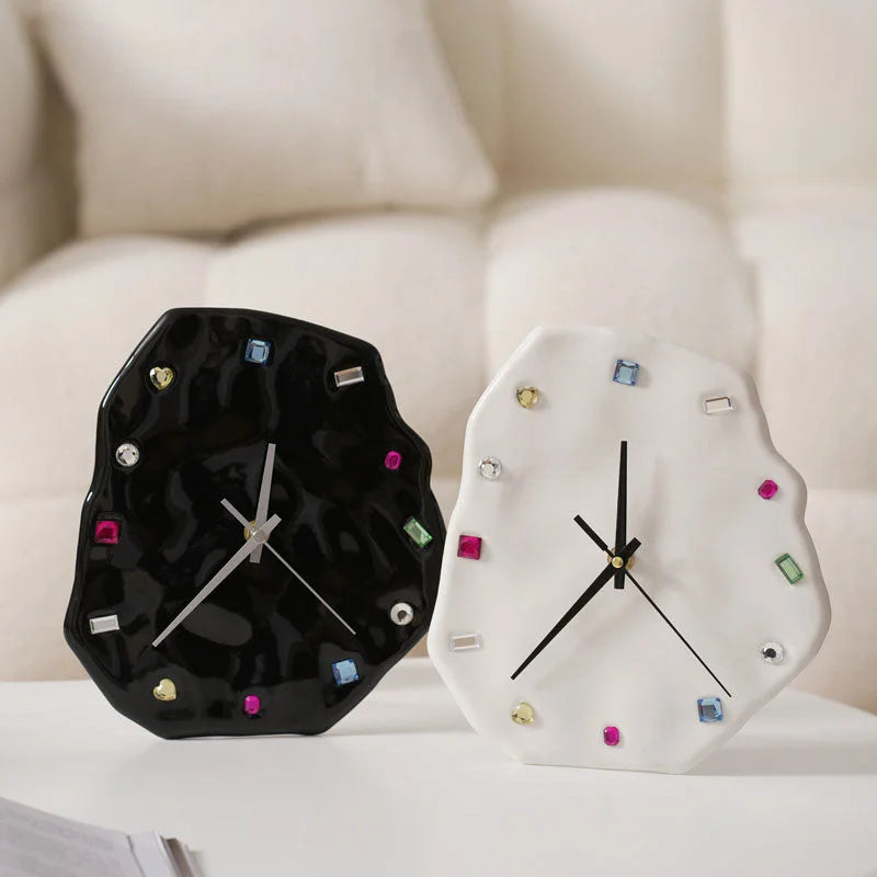Wavy Jeweled Ceramic Table & Wall Clock