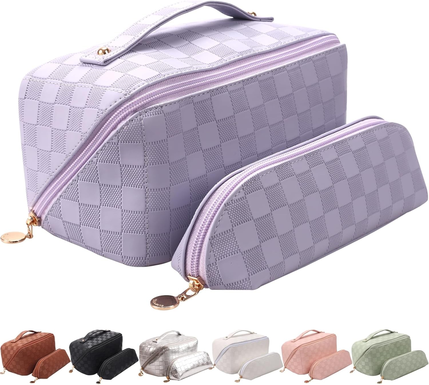 Abiudeng Large Makeup Bag,Double Layer Cosmetic Bag,Travel Makeup Bag,Leather Makeup Bag, Cosmetic Travel Bags,Portable Leather Toiletry Bag,Roomy Cosmetic Bag for Women and Girls Bags & Cases Beauty & Personal Care Cosmetic Bags Tools & Accessories