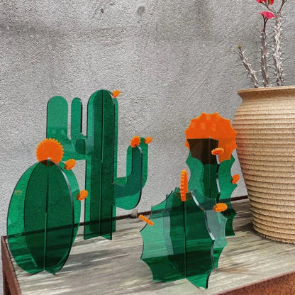 Sleek Geometric Acrylic Cactus Sculpture Set