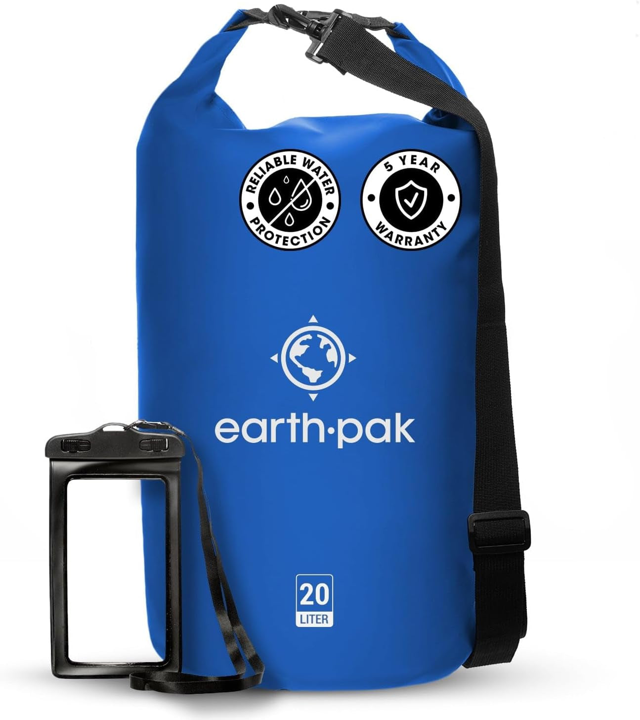 Earth Pak Waterproof Dry Bag - Roll Top Waterproof Backpack Sack Keeps Gear Dry for Kayaking, Beach, Rafting, Boating, Hiking, Camping and Fishing with Waterproof Phone Case Kayak Accessories Kayaking Sports Sports & Outdoors Water Sports