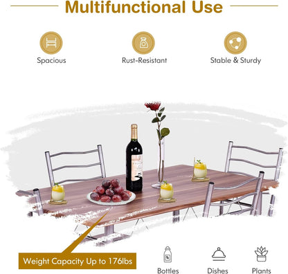 COSTWAY 5 Pieces Dining Room Table Set, Modern Kitchen Table Set with Metal Framework & Anti-Slip Pads, Dining Furniture Set with 4 High Back Chairs for Dining Room, Restaurant and Cafe (Natural Wood) Dining Room Furniture Furniture Home & Kitchen Table & Chair Sets