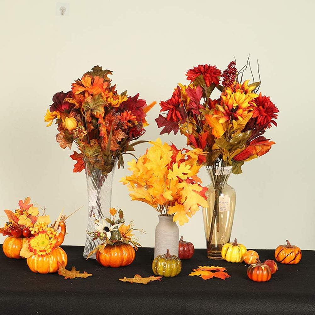 Domestar 50 PCS Thanksgiving Artificial Pumpkins and Gourds Set, 8 PCS Fake Pumpkins, 12 PCS Pinecones and Acorns, 30 PCS Fake Maple Leaves Fall Wedding Tables Centerpieces Artificial Plants & Flowers Artificial Vegetables Home & Kitchen Home Décor Products