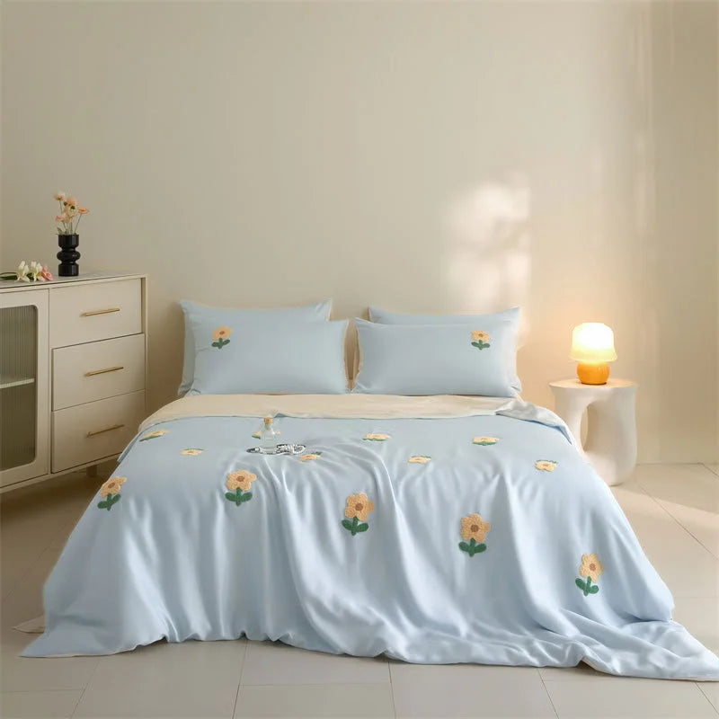 Tufted Doodle Flower Cooling Tencel Bedding Set
