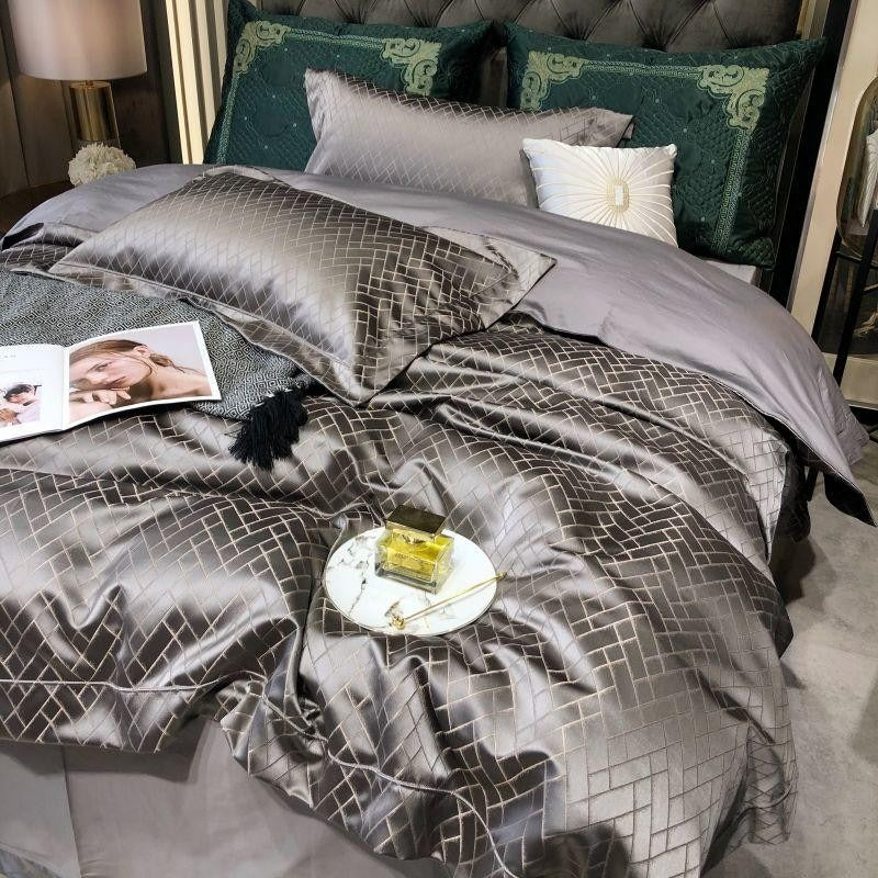 Talia Grey Cotton Satin Bedding Set
