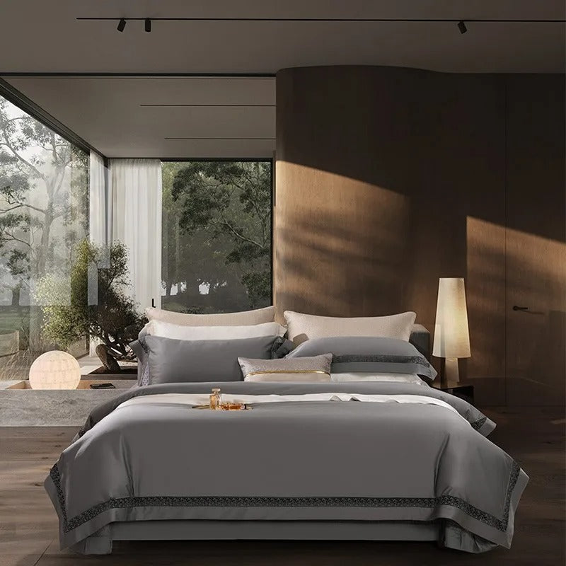 Elysium Grey Lace Luxury Egyptian Cotton Bedding Set