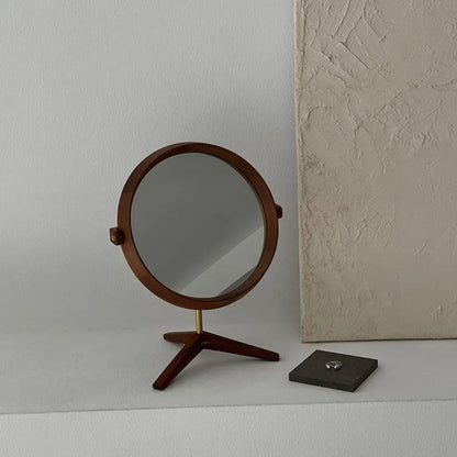 Natural Grain Round Walnut Wood Desktop Mirror
