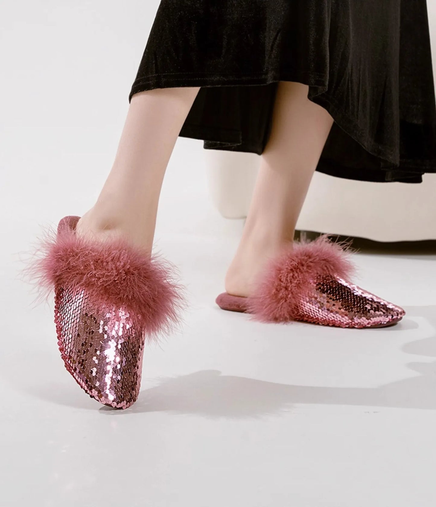 Plush Sequin Faux Fur House Slippers