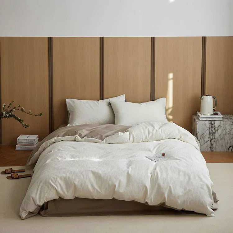 Wavy Textured Two-Tone Washed Cotton Bedding Set
