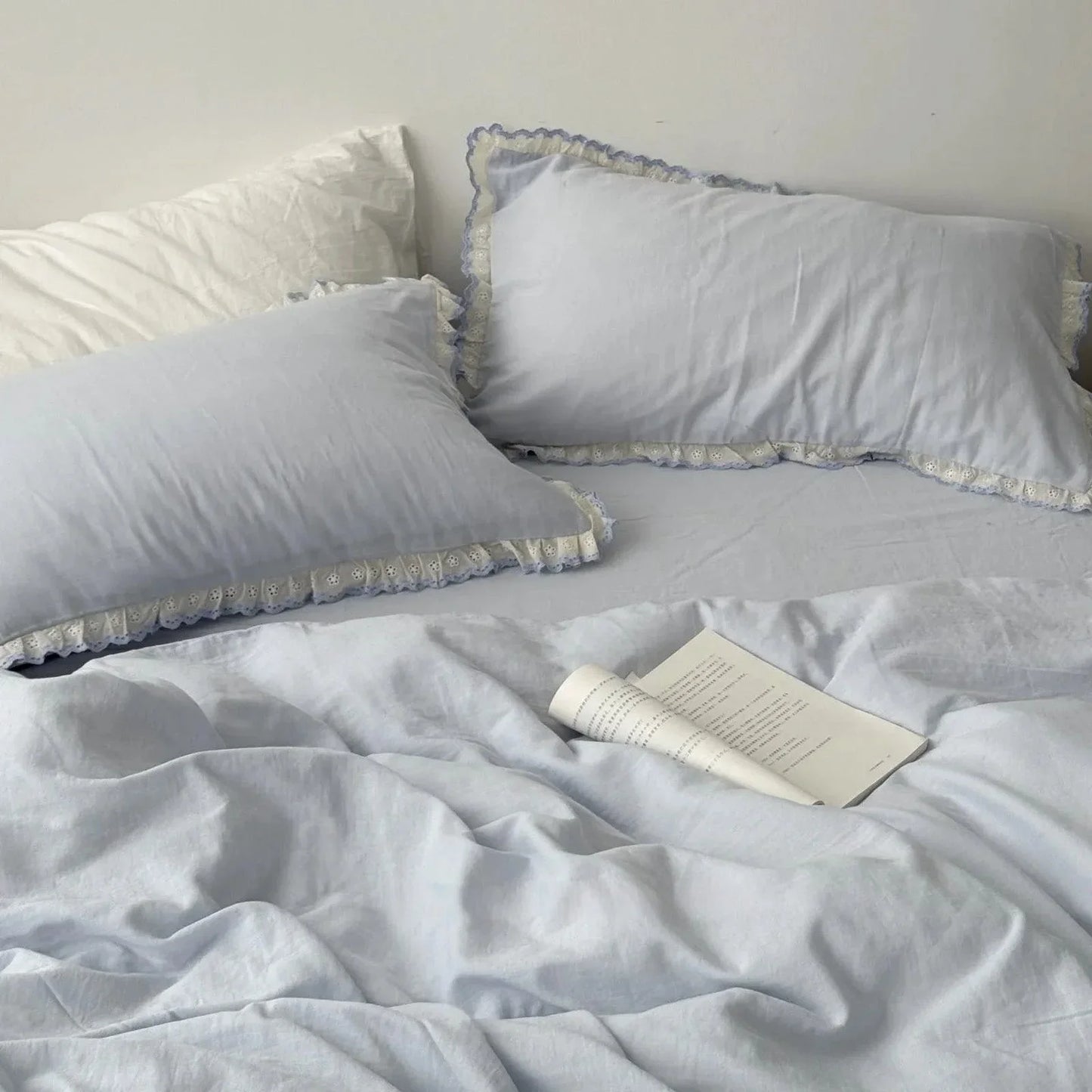 Soft Embroidered Lace Ruffle Cotton Bedding Set