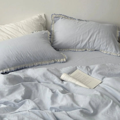 Soft Embroidered Lace Ruffle Cotton Bedding Set