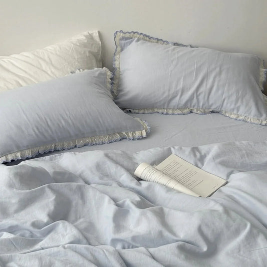 Soft Embroidered Lace Ruffle Cotton Bedding Set