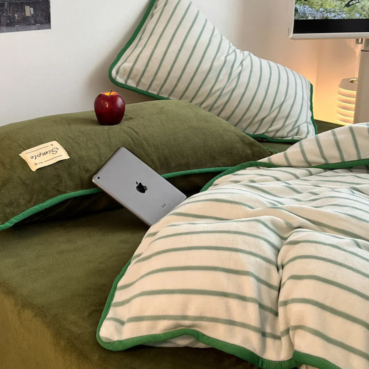 Cozy Striped Flannel Fleece Bedding Set