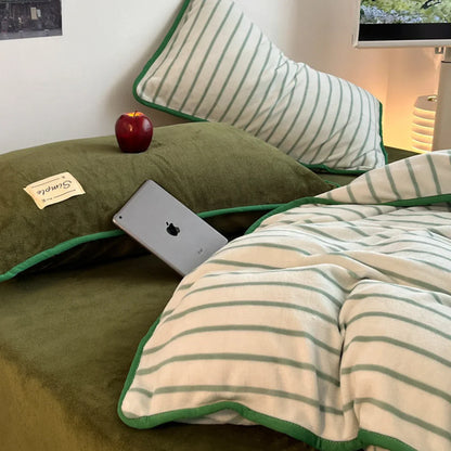 Cozy Striped Flannel Fleece Bedding Set