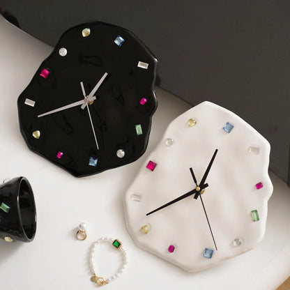 Wavy Jeweled Ceramic Table & Wall Clock