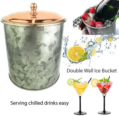 Galrose Galvanized Iron Insulated Ice Bucket – Rose Gold Lid, 2 Liter Stainless Steel Double Wall 5.5" X 6” Rustic Wine Chiller or Champagne Bucket. Unique 6Th Iron Anniversary or Birthday Gift Bar & Wine Tools Home & Kitchen Ice Buckets Ice Buckets & Tongs Kitchen & Dining Kitchen Utensils & Gadgets