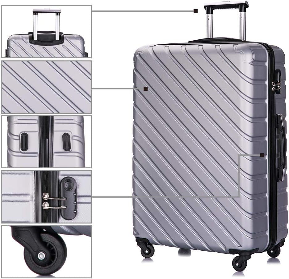 Apelila Hardshell Luggage ABS Luggages Sets with Spinner Wheels Hard Shell Spinner Carry on Suitcase(Silver, 4 PCS) Clothing Luggage Luggage & Travel Gear Luggage Sets Shoes & Jewelry