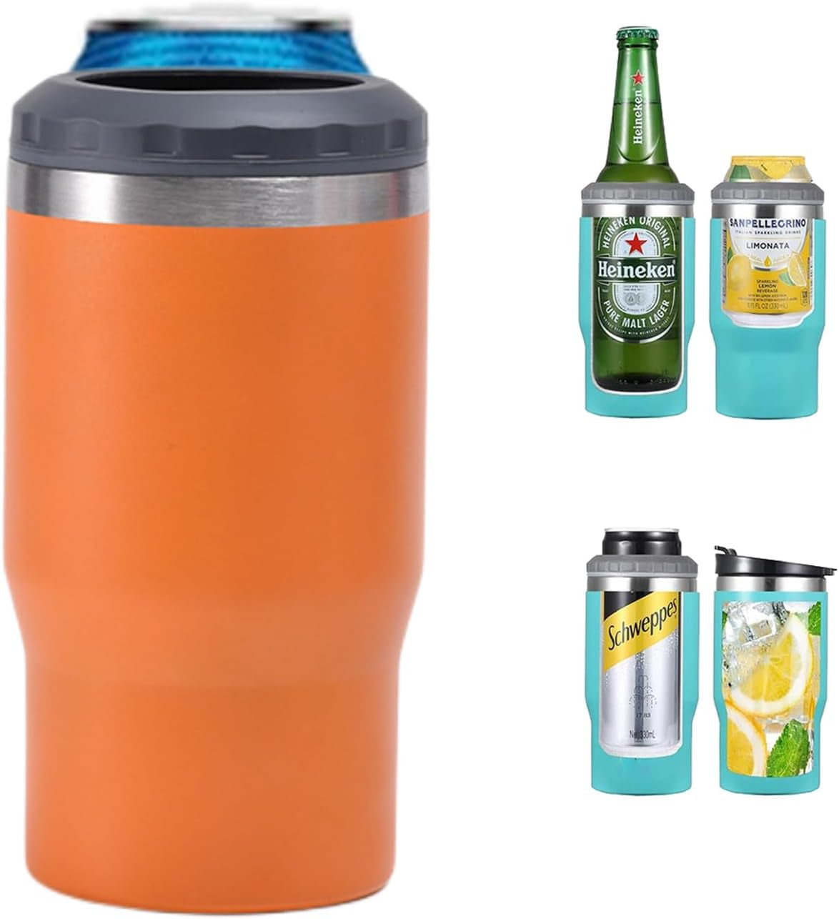 4 in 1 Stainless Steel Can/Bottle Insulator, 14Oz Two-Way Lids SUS Insulated Can Cooler, Beer Bottle Holder (Black) Home & Kitchen Kitchen & Dining Storage & Organization Thermocoolers Travel & To-Go Food Containers